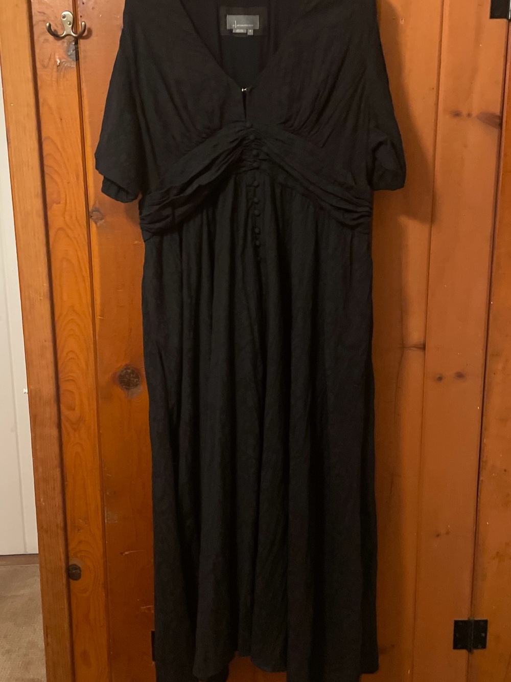 By Anthropologie Katarina Black Cotton Deep V Button Front Maxi Dress 1X